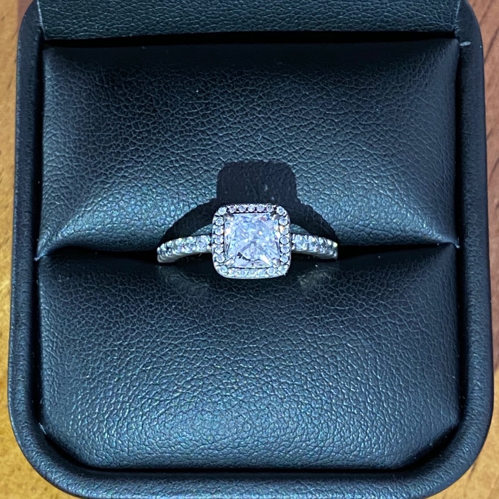 Pandora Square Sparkle Halo Ring